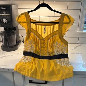 Floreat Yellow Blouse with White Embroidery